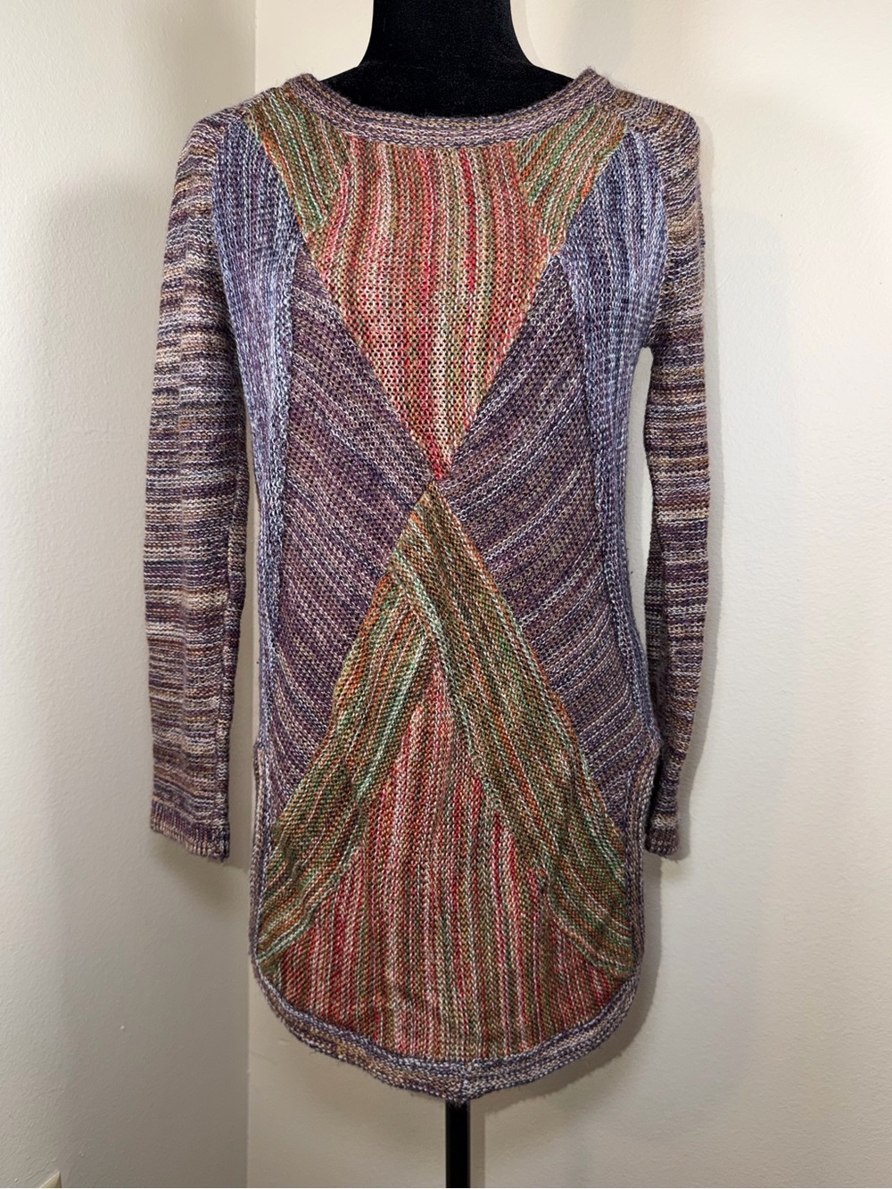 Ecote 2010s Wool Colorful Knit Sweater Top Stripes Fairy Boho Whimsy Fall Comfy